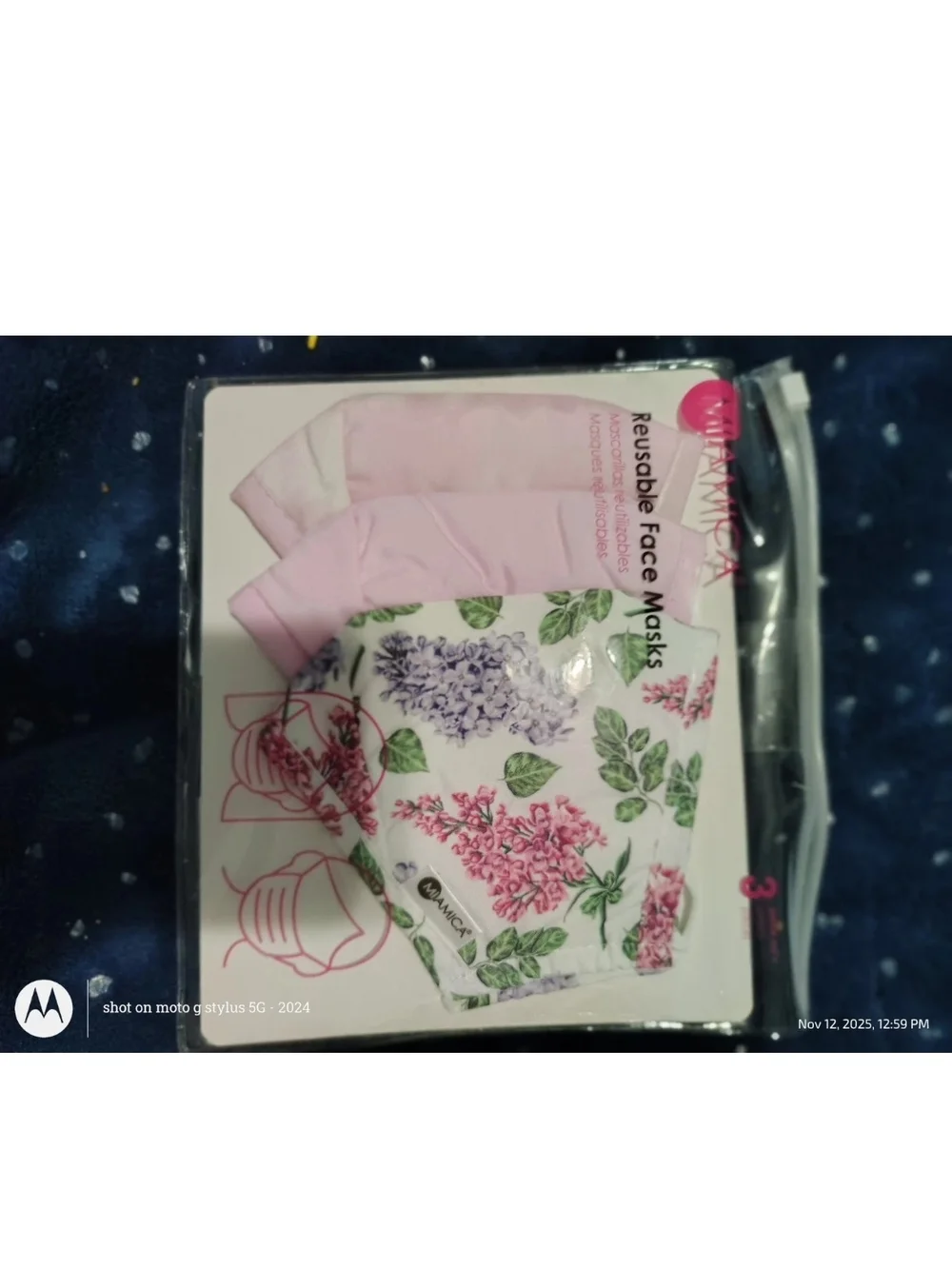 Mamica Women's Reusable Face Mask 3-Pack - Pink Floral & Blue Stripe